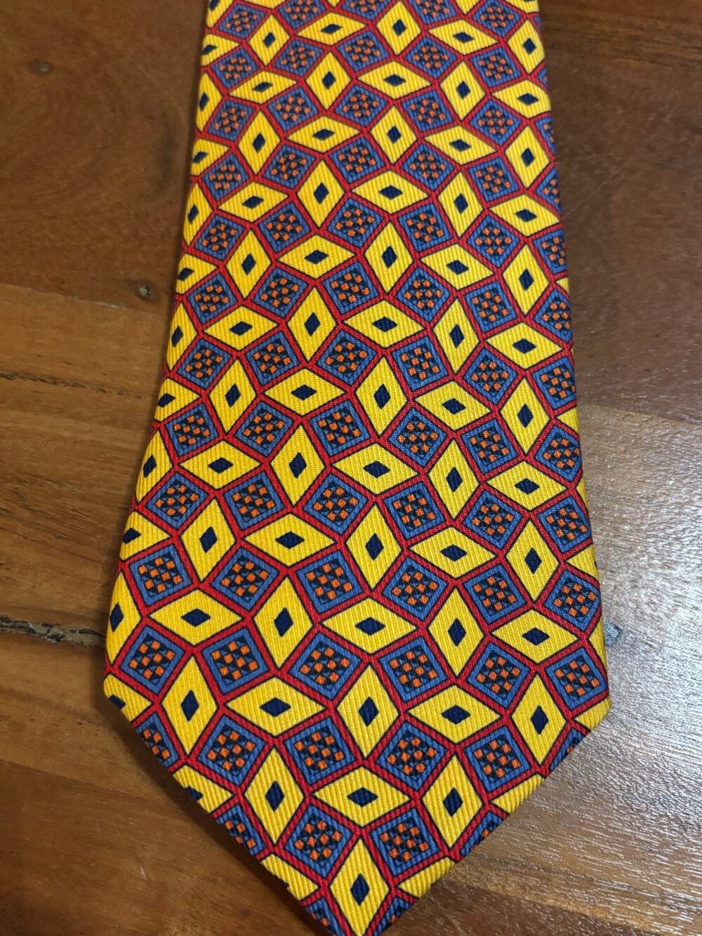 Robert Talbott 100% Silk Tie, Blue Yellow Diamond Design